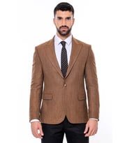 Slim Fit Desenli Açık Kahverengi Erkek Ceket - Wessi (Bej)