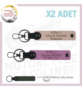Modifiye İçin Özel İsim Plaka ve B Rh (-) Kan Grubu Yazılı Hediye x2 Anahtarlık, Yavruağzı-Pembe-Ysl (Çok Renkli)