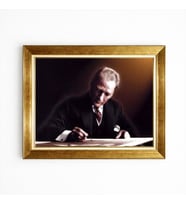 Tablore Atatürk Çalışma Odası Tarihi Fotoğraf Gold Çerçeveli Tablo Makam Odası Ofis Hediyesi