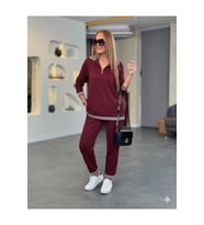 Kadın Uzun Kollu Ribana Ve Fermuar Detay Bluz Ve Yüksel Bel Pantolon 2li Takım
