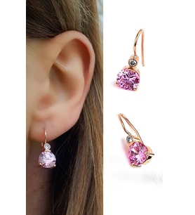 Pembe Zirkon Taşlı 925 ayar Gümüş Rose Küpe