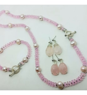 2632 Hindistan el kesimi pembe Kuvars doğal pembe İnci Zirkon el yapımı kolye