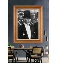 Altın Varaklı Çerçeveli Paspartulu Atatürk Tablo DC1274 (Gold)