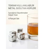 Paslanmaz Çelik Buz Küpü 4’lü Set – İçeceği Sulandırmadan Soğutucu Metal Taş