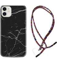 Apple iPhone 11 12 13 Mini Kılıf Boyun Asklı Rasta Silikon Siyah Mermer 1299