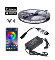 5 Metre 12V 120 Ledli RGB İç Mekan Şerit Led 5A Plastik Adaptör Bluetoothlu Telefondan Led Kontrol Ü