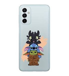 Samsung Galaxy M13 Uyumlu Sevimli Baby Yoda ve Stitch Desenli Şeffaf Telefon Kılıfı