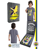 Fenerbahçe Orijinal Renkli Logo Sıfır Yaka Çocuk T-Shirt Hediyelik UV Baskılı Ahşap Kutulu (Gri)