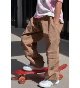 Breeze Kız Çocuk Paraşüt Jogger Paça Pantolon Kargo Cep 7-12 Yaş, Kahverengi