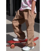 Breeze Kız Çocuk Paraşüt Jogger Paça Pantolon Kargo Cep 7-12 Yaş, Kahverengi