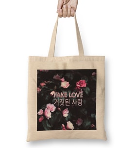 Kpop Fake Love Floral Bez Çanta Uzun Saplı