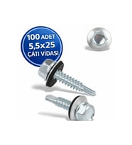 Trapez Çatı Vidası 5.5x25 mm 100 Adet Matkap Uçlu Sac Akıllı Vida Çatı Panel Metal Ağaç