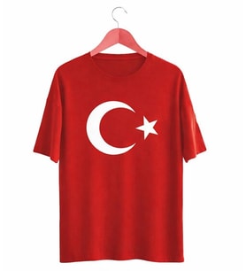 Ay Yıldız Baskılı Kısa Kollu Bisiklet Yaka Tişört 11-12 yaş