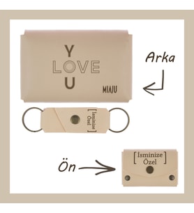 Pudra Renk, I LoVE YOu, İsme Özel Cüzdan Ve Anahtarlık Set, Ona Çok Özel, Unutulmaz Hediye