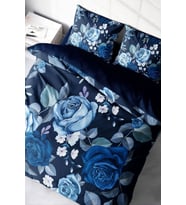 Lastikli Çarşaflı %100 Pamuk Saten Çift Kişilik Nevresim Takımı Blue Flower