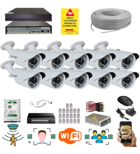 10 Kameralı 5 Mp 1940P Sensör 6 Megapiksel Sony Lens Metal Kasa Ip Güvenlik Kamerası Seti 748ip-10