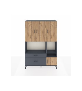 Arges Dolap 7 Raflı 2 Çekmeceli 4 Kapaklı 132x30x195 Antrasit-Çam/Antrasit