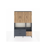 Arges Dolap 7 Raflı 2 Çekmeceli 4 Kapaklı 132x30x195 Antrasit-Çam/Antrasit
