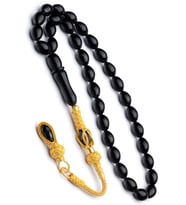 Erkek Hediyelik Oltu Tesbih Gümüş Kazaz Püskül (Siyah)