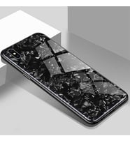 iPhone XS Max Kılıf Mermer Desenli Marbel Cam Silikon Kılıf (Siyah)