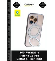 360 Rotatable iPhone 16 Pro Şeffaf Silikon Kılıf Cep Kapağı Koruyucu Kapak Akıllı Aksesuar