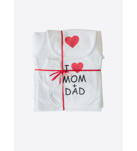 Organik ASK I Love Mom&Dad 10'lu Hastane Çıkış Seti Beyaz