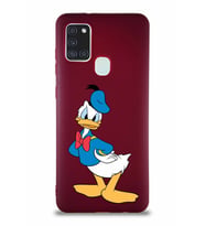 Samsung Galaxy A21S Soft Premier Kapak Donald Duck-D Tasarımlı Silikon Kılıf - Mürdüm (Şeffaf)