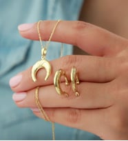 925 Ayar Gümüş Hilal Desenli Kolye Küpe Seti