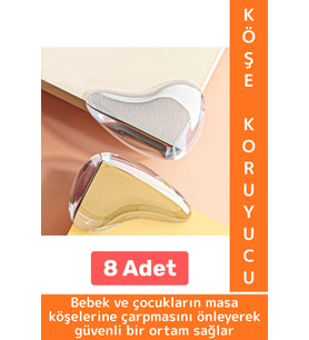 Pratik Çocuk Bebek Güvenlik Masa Komodin Mobilya Çarpma Önleyen Silikon Köşe Kenar Koruyucu 8 Adet