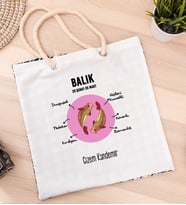 Kişiye Özel Balık Burcuna Hediye İpli Bez Çanta (Beyaz)