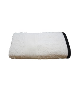 Çiçek Desenli Banyo Havlusu %100 Pamuklu 70x140 Cm - Krem Siyah
