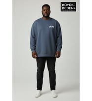Erkek Büyük Beden New York Baskılı Bisilet Yaka İnce Sweatshirt SPR26BSW956-5