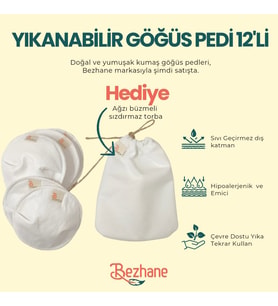 BEZHANE Yıkanabilir 12'lİ Kumaş Göğüs Pedi (Beyaz)