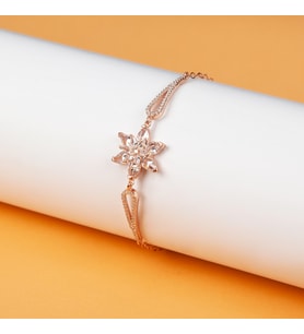 Beyaz Taşlı Rose Lotus Çiçeği Bileklik-925 Ayar Gümüş