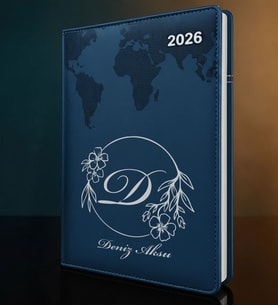 BK Gift Kişiye Özel İsimli Termo Sert Kapak 2026 Lacivert Ajanda -7, Öğretmenler Günü Hediyesi, Yeni İş Hediyesi