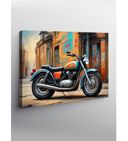 Kanvas Tablo Mavi Chopper Motosiklet