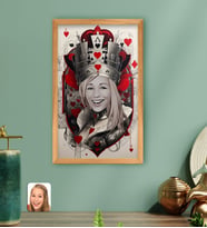 BK Gift Kişiye Özel Maça Kızı-Kraliçe Tasarımlı Ahşap Çerçeveli Tablo-3 40x25cm, Arkadaşa Hediye, Sevgiliye Hediye