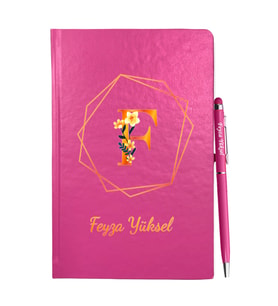 Kişiye Özel Pembe Defter Kalem Hediye Seti