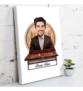 Kişiye Özel Hediye Karikatürlü Erkek Tavla Oyuncusu Kanvas Tablo