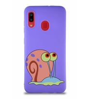 Samsung Galaxy A30 Soft Premier Kapak Salyangoz Gary Tasarımlı Silikon Kılıf - Mor (Şeffaf)