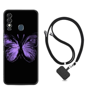 Tecno Spark 8T Kılıf Resimli Boyun Askılı İpli Desenli Silikon Series Black Butterfly 1879