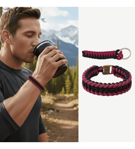 Paracord Bileklik Anahtarlık Kombini - Bordo Siyah Kamuflaj Desen - Kamp ve Doğa Sporları İçin