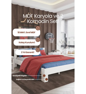 Letto Çift Kişilik MDF Karyola ve 2 Komodinli Set