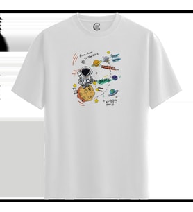Moon to Mars - %100 Pamuklu Kadın Beyaz Tişört - Premium Quality (Siyah - Beyaz)