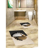 EVDEYA 3D Baskılı Yıkanabilir Ayak İzi Desenli İkili Banyo Halısı Klozet Takımı, KLOZET-17-KAHVERENGİ, (Kahverengi)