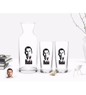 BK Gift Kişiye Özel Renkli Baskılı Godfather Baba Tasarımlı İkili Rakı Bardağı ve Karaf Hediye Seti-13 (Model 1)