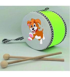 Sevimli Köpek Baskılı Deri Oyuncak Çocuk Davulu YEŞİL  (1-5 YAŞ)
