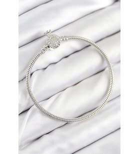 Pirinç Charm Zirkon Taşlı Taç Model Gümüş Renk Kadın Bileklik 5886 - SSSSSS3142-6257