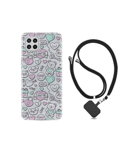 Samsung Galaxy M22 Kılıf Resimli Desenli Silikon Boyun Askılı I Love You 1882