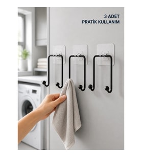 Mey İthalat® 3 Adet Yapışkanlı Duvar Askısı Çok Amaçlı Pratik Askılık Seti